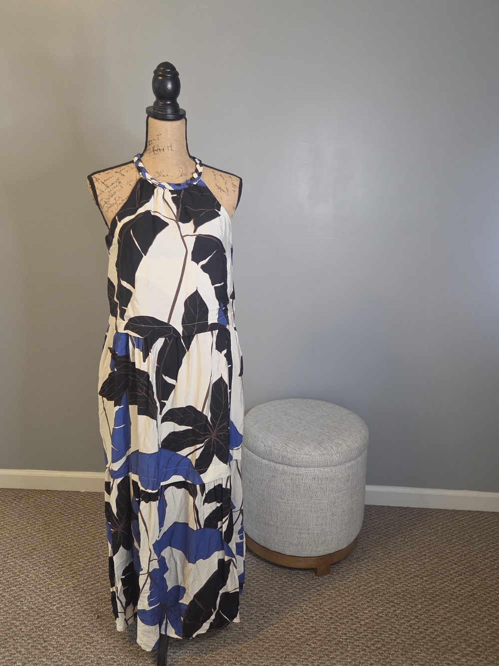 sofia by sofia vergara Black, Blue and Cream Halter Maxi Dress